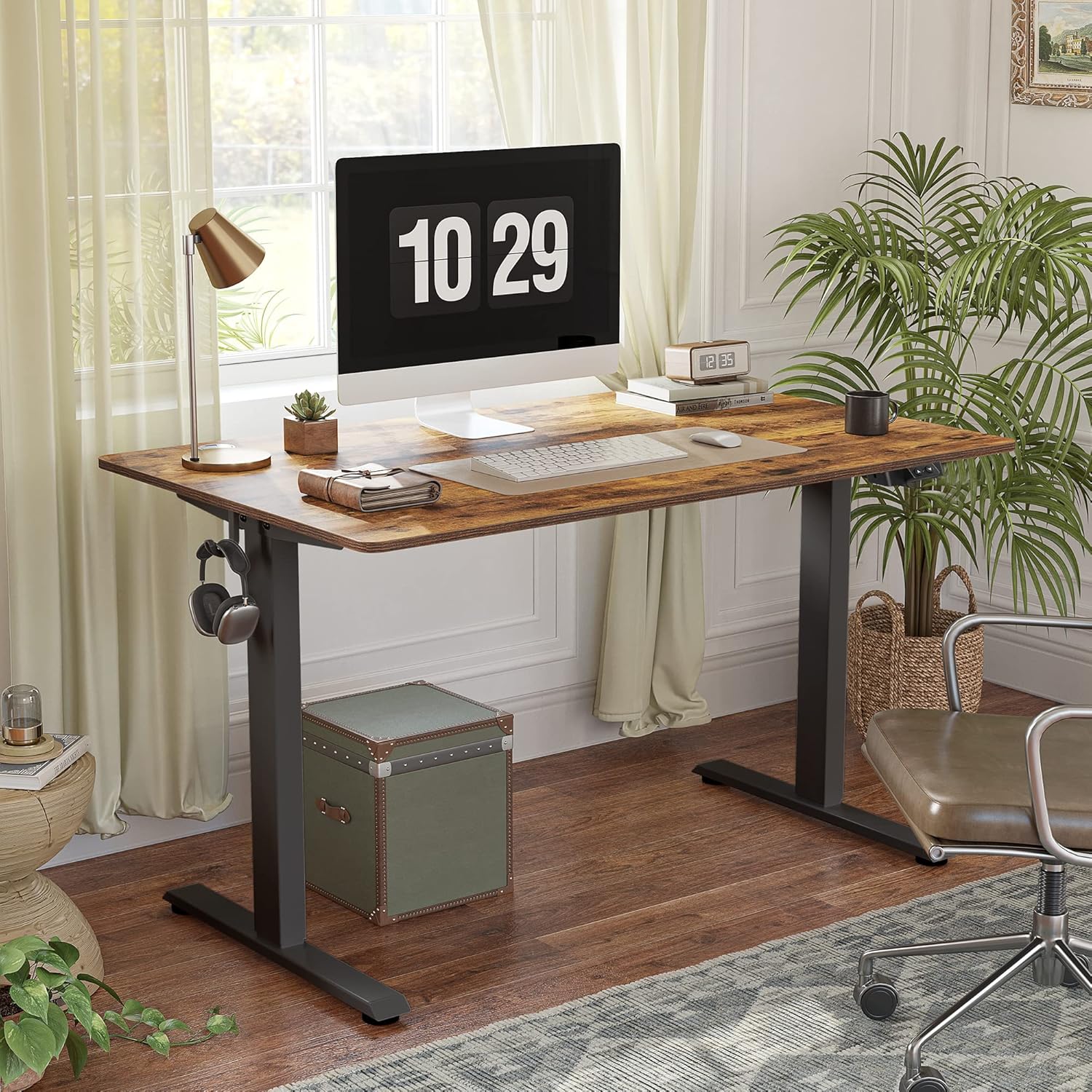 FEZIBO Whole-Piece 48''x24'' Standing Desktop, Height Adjustable Stand up Desk Rectangular Tabletop, Rustic Brown