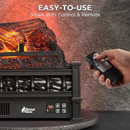 TURBRO Eternal Flame Infrared Electric Fireplace Logs, 23" Infrared Quartz, Remote Control Fireplace Insert Log Heater, Realistic Pinewood Ember Bed, Thermostat, Timer, 1500W Bronze