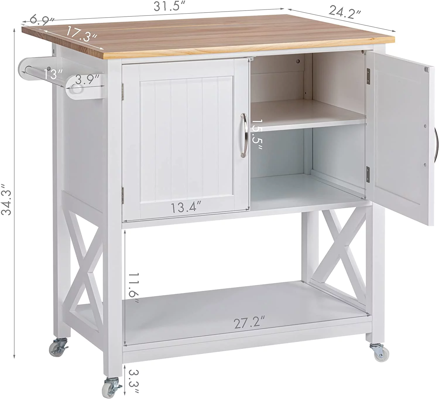 Spirich Home Kitchen Island on Wheels, Rolling Cart with Storage Cabinet, Small Kitchen Island with Drop Leaf and Towel Rack for Dining Room, White
