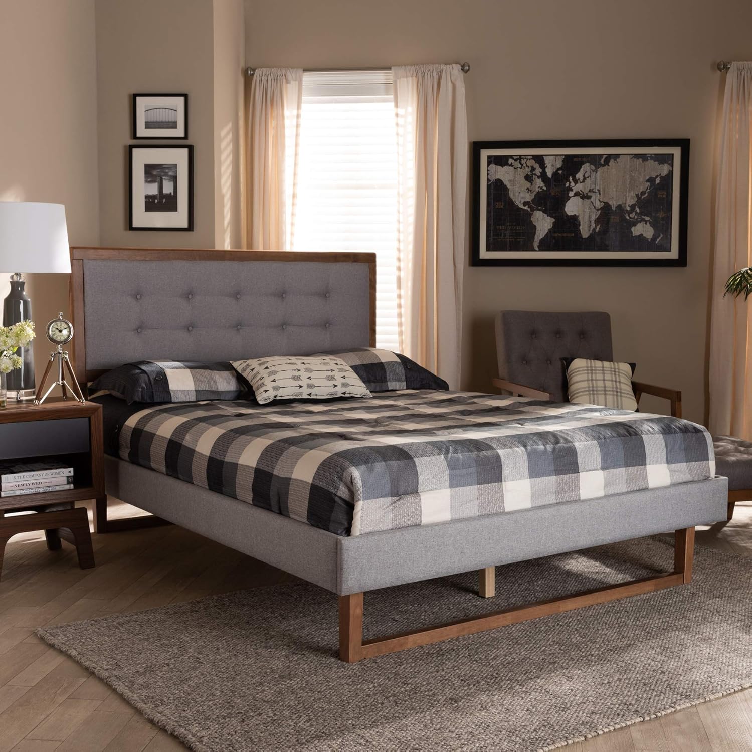 Baxton Studio Beds (Platform), Full, Light Grey/Ash walnut