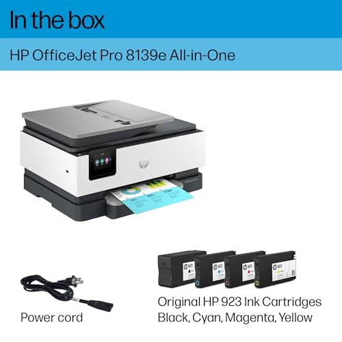 HP OfficeJet Pro 8139e Wireless All-in-One Color Inkjet Printer, Print, scan, Copy, fax, ADF, Duplex Printing Best-for-Home Office, 1 Year Instant Ink Trial Included