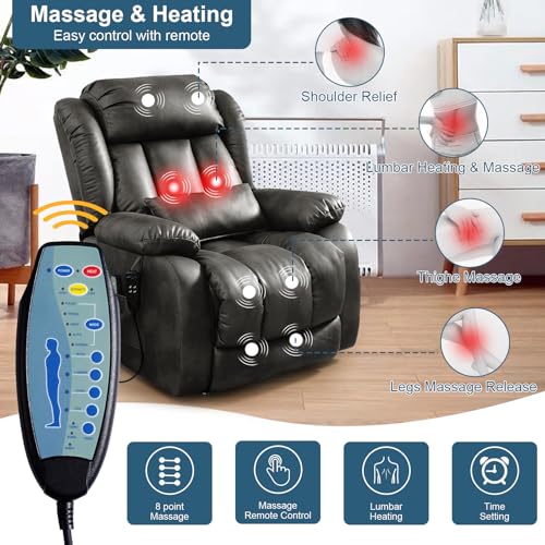 Dual Motor Power Lift Chair Lay Flat Recliner with Massage and Heat,Lift Recliner Chairs for Elderly w/Waist Pillow,USB Ports & Remote Controls,Extended Footrest,Breathable Leather (Brown)