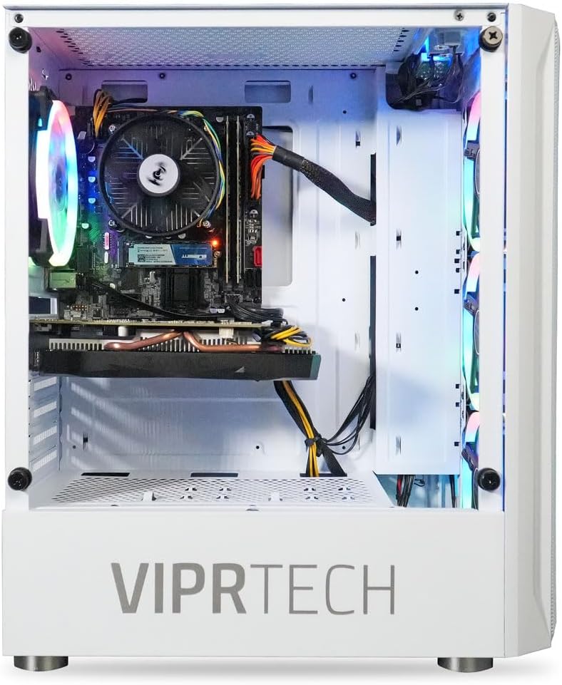 ViprTech Bandit Gaming PC - Intel Core i7 (3.90GHz), AMD RX 580 8GB, 16GB RAM, 1TB NVMe SSD, 700W PSU, Windows 10 Pro, WiFi, Bluetooth, RGB, Desktop Computer Tower White