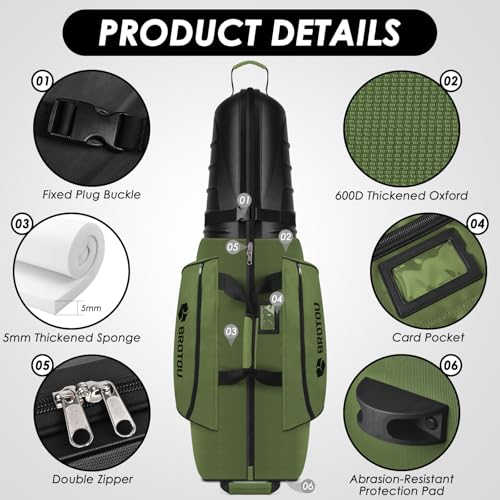 BROTOU Golf Travel Bags for Airlines with Tank Wheels and ABS Hard Shell Top Golf Club Travel Case Waterproof Oxford Fabric Protect Golf Clubs Large Capacity and Easy to Maneuver