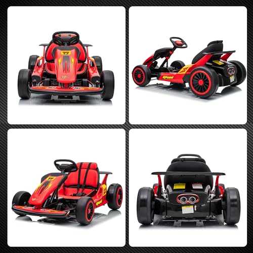 24V Electric Go Kart for Kids, 400W Drift Cart with EVA Tires, High/Low Speed, Max Speed 8.1 MPH, Music, Wireless, Electric Crazy Go-Kart Outdoor Ride on Toy for Kids Ages 6+, Red