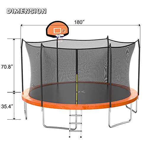AOTOB 8FT 10FT 12FT 14 FT 15FT Trampoline with Safety Enclosure Net，Outdoor Trampoline with Basketball Hoop, Heavy Duty Jumping Mat and Spring Cover Padding for Kids and Adults, Storage Bag and Ladder