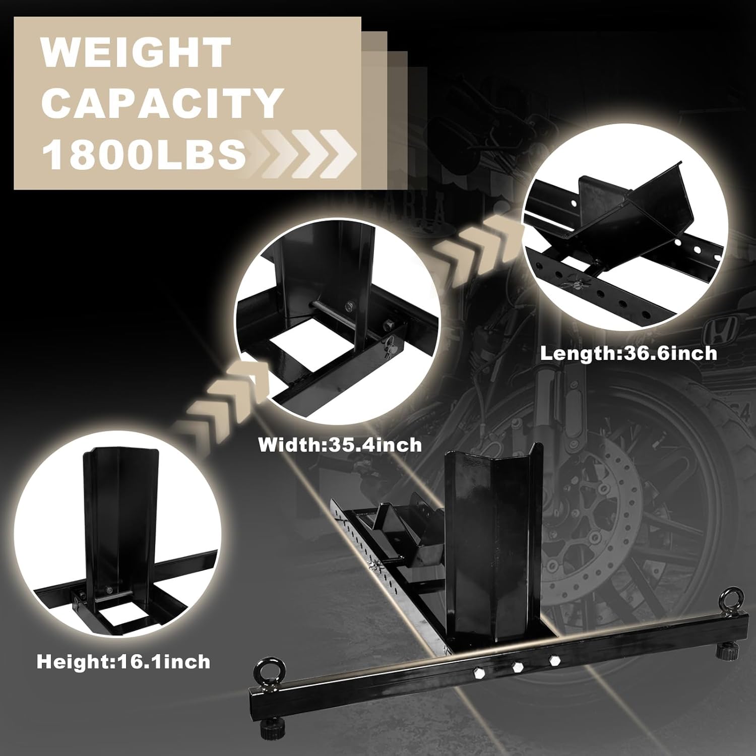 Torin ATRM05012B Motorcycle Trailer Wheel Chock: Adjustable Heavy-Duty Steel Motorcycle Stand Wheel Tire Chock for 16"-25" Off-Road and Standard Motorcycles, Upright 1800lbs Capacity