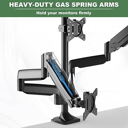 Triple Monitor Mount, 3 Monitor Desk Mount for Three Flat/Curved Computer Screens up to 27 inch, Fully Adjustable Gas Spring Triple Monitor Arms Hold up to 17.6lbs, VESA 75x75/100x100mm