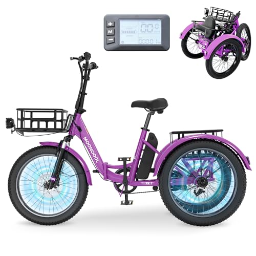 MOONCOOL Electric Trike, Electric Tricycle for Adults, 20" Folding 3 Wheels Electric Bicycle Bikes, 48V 500W/750W Motorized Electric Ebike with Aluminum Frame, Removable Battery and Basket