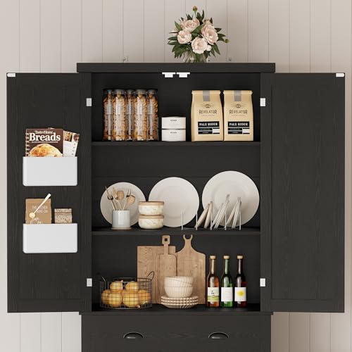 IRONCK Kitchen Pantry Storage Cabinet 72.6" H, with Barn Doors, Drawer, 4 Adjustable Shelves, Freestanding Cupboard for Dining Room Living Room, Laundry, White