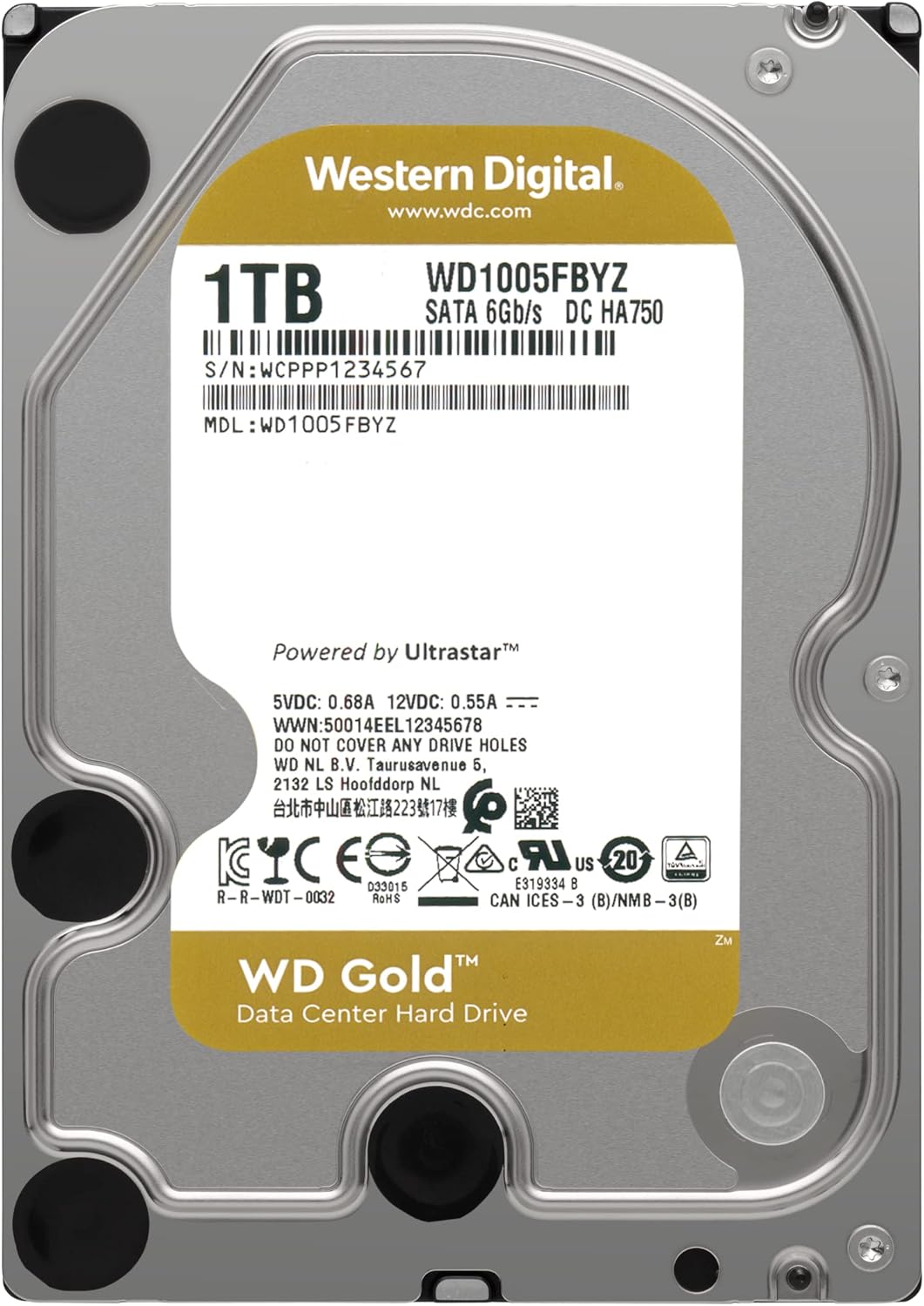 Western Digital 8TB WD Gold Enterprise Class Internal Hard Drive - 7200 RPM Class, SATA 6 Gb/s, 256 MB Cache, 3.5 - WD8004FRYZ
