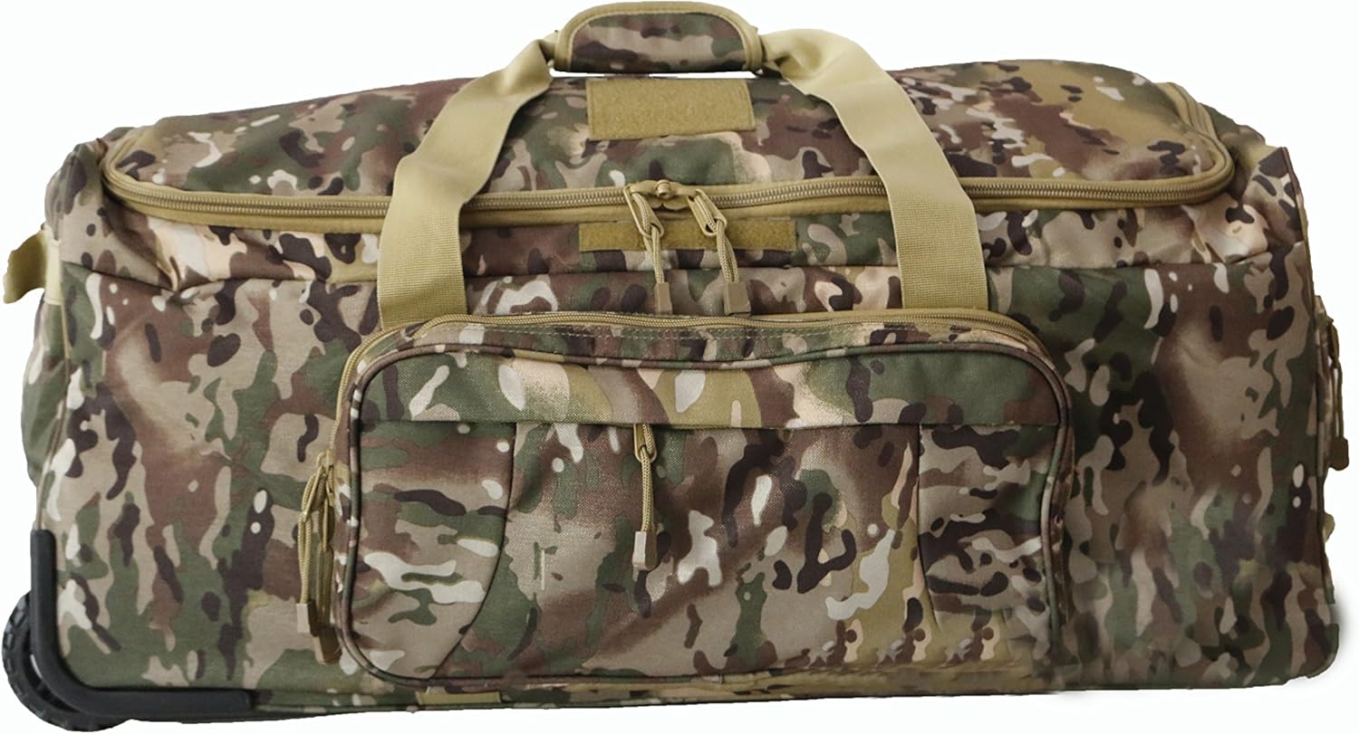 ARMYCAMO Military Tactical Wheeled Deployment Trolley Duffel Bag Heavy-Duty Camping Hiking Running Trekking