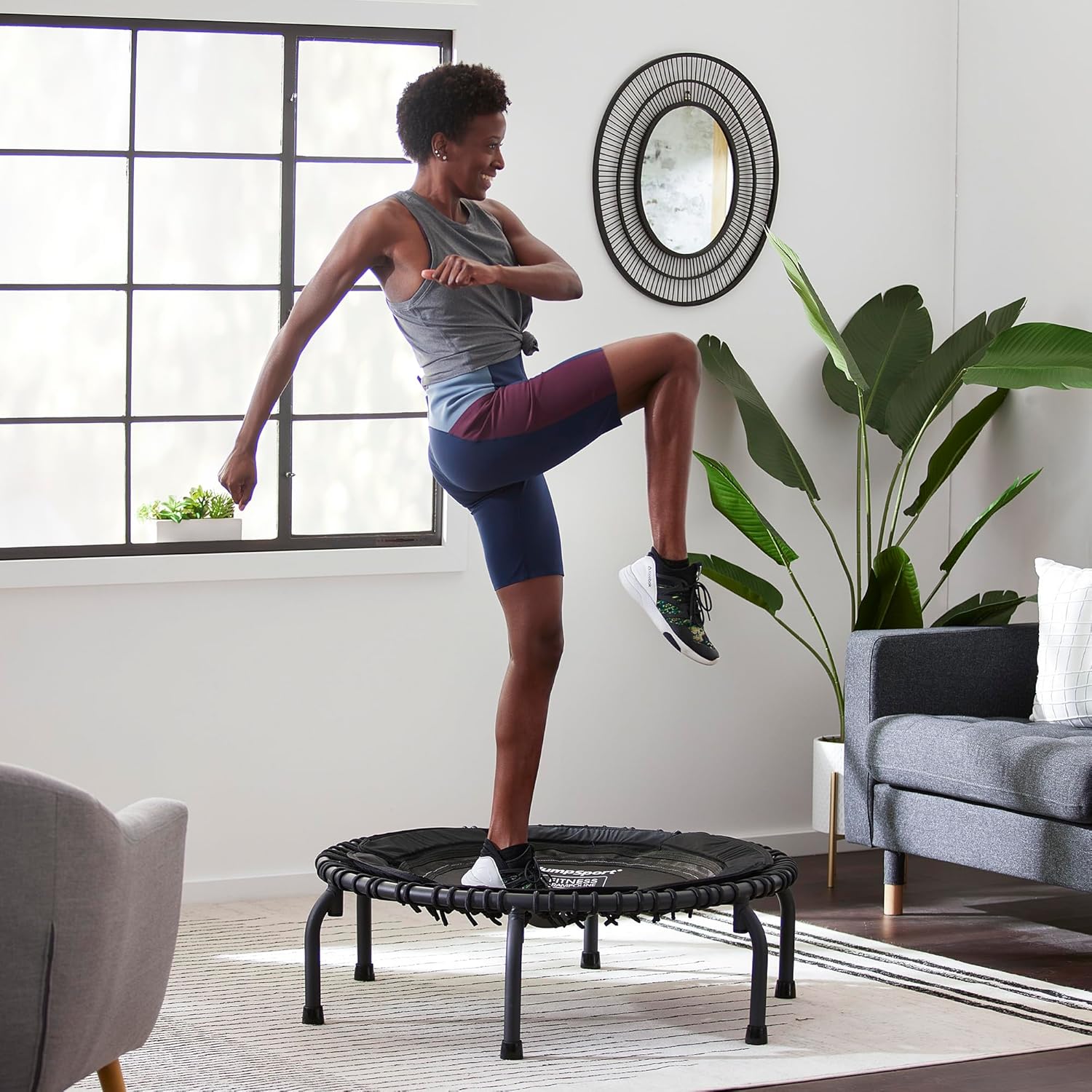 JumpSport PRO Professional Fitness Trampoline with Safe 39 Inch Bounce Surface, Stable Arched Legs, and Adjustable Tension Bungees, Black