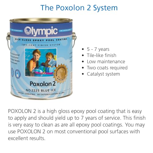 Olympic Pool Paint - Poxolon 2 - Blue Mist - 1 Gallon - two-part epoxy swimming pool paint - high-gloss tile like finish for plaster, fiberglass, steel and aluminum pools.