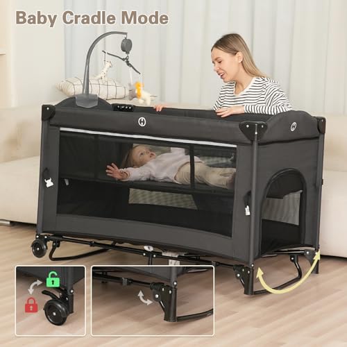 5 in 1 Baby Bassinet Bedside Sleeper, Pack and Play Bassinet , Bedside Sleeper for Newborn to Toddlers,Multifunction Portable Playard with Bassinet Crib,Soft Toys,Waterproof Sheet,Diaper Changer.