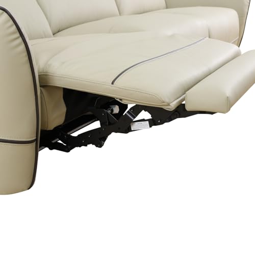 Beige Top Grain Leather and PVC 3-Piece Living Room Recliner Sofa Set for Living Room/House/Bedroom/Office/Apartment(White,LAC)