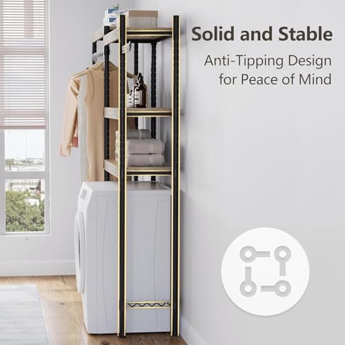 IDEALHOUSE Over The Washer and Dryer Storage Shelf- Laundry Room Organization Space Saving Laundry Drying Clothes Racks Heavy Duty Adjustable Height Bathroom Shelf for Home Decor (Wood, 28" A+B)