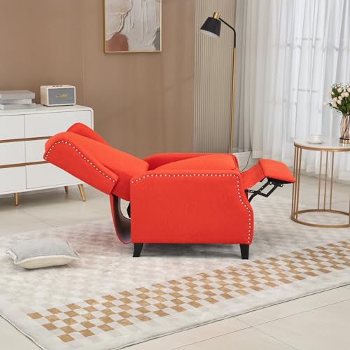Adjustable Wingback Recliner Chair, Push Back Recliner Sofa Chair with Adjustable Back and Footrest, Stylish Small Reclining Armchair for Living Room, Reading Room, Red