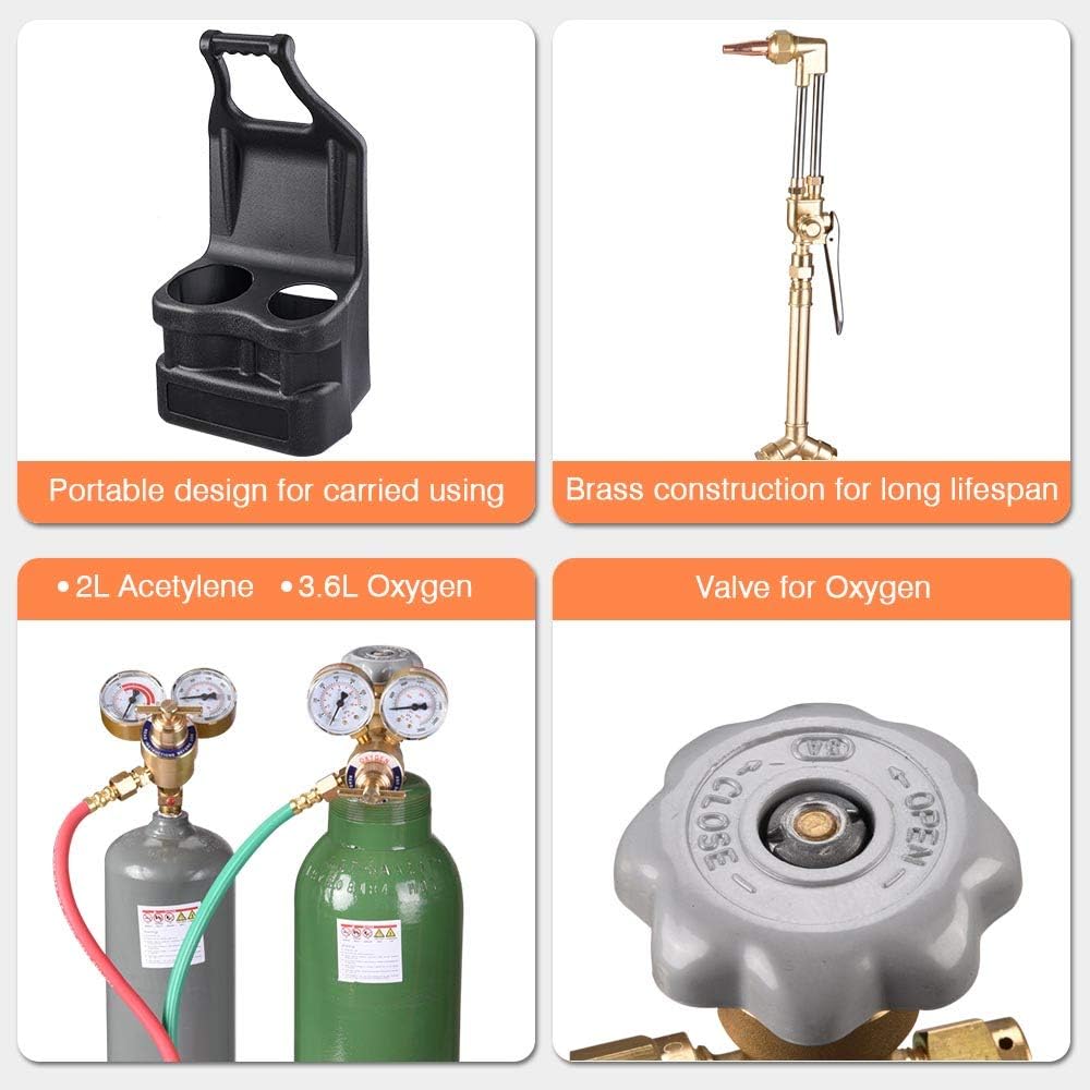 Yescom DOT Portable Weld Torch Tank Kit Twin Tote Oxygen Acetylene Oxy Cutting Brazing Welding Goggles