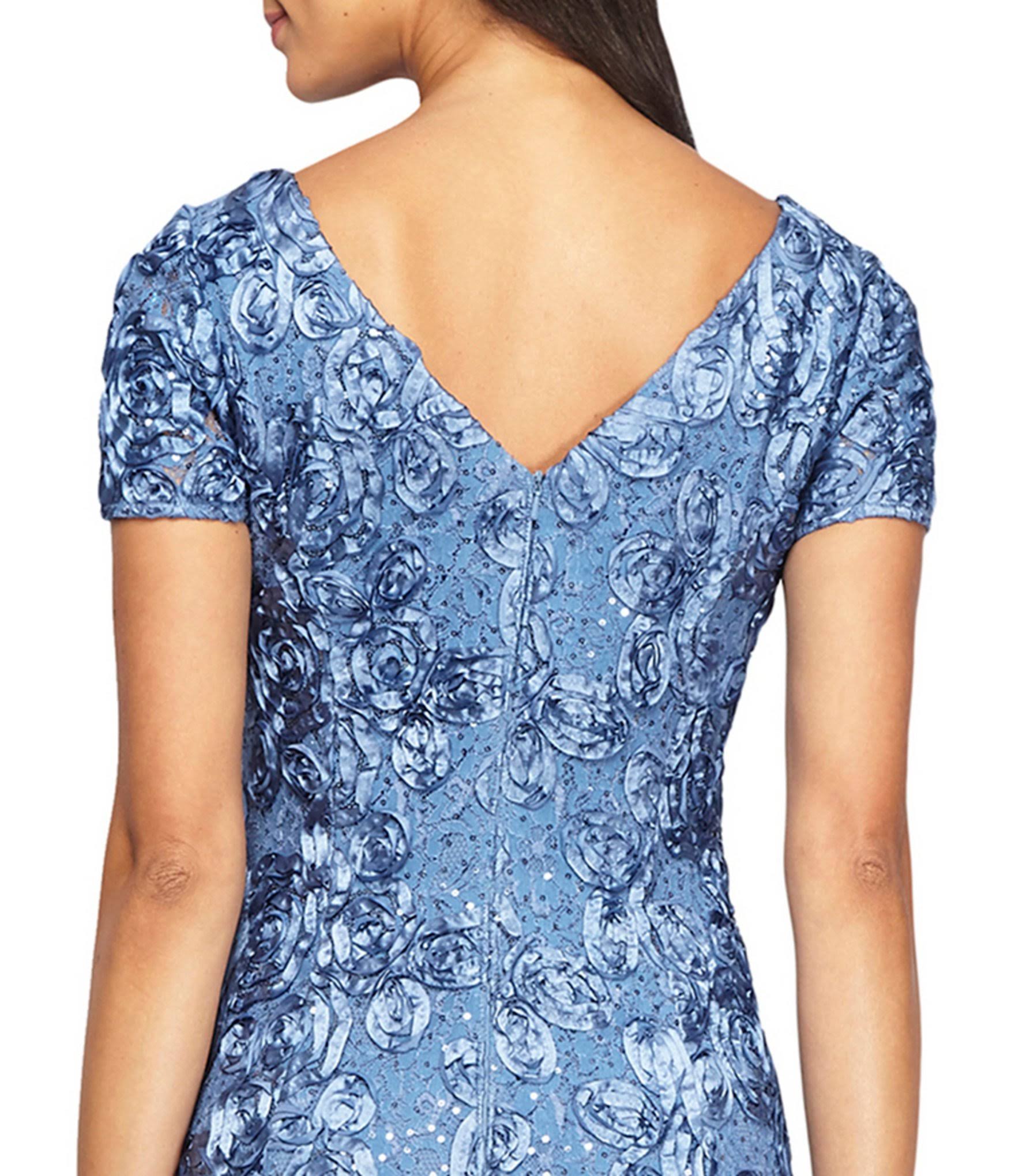 Alex Evenings Petite Rosette Lace A-Line Gown - Navy