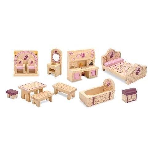 Melissa u0026 Doug Princess Castle Wooden Dollhouse Furniture (12 Pcs)