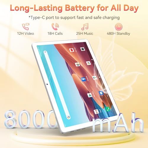 Tablet 10 Inch Android 14 Tablet, Octa-Core 5G WiFi, 4G Cellular Tablet 128GB ROM 14GB RAM, 2024 Newest Tablet with Keyboard Bundle 1TB Expand Android Tablet 13MP+8MP Dual Camera, GPS Tab HD Display