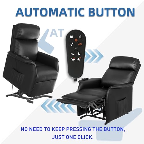 Electric Power Lift Chair Recliners for Elderly with Massage and Heating, Living Room Recliner Chair with Remote Control, Side Pockets, Black (PU)