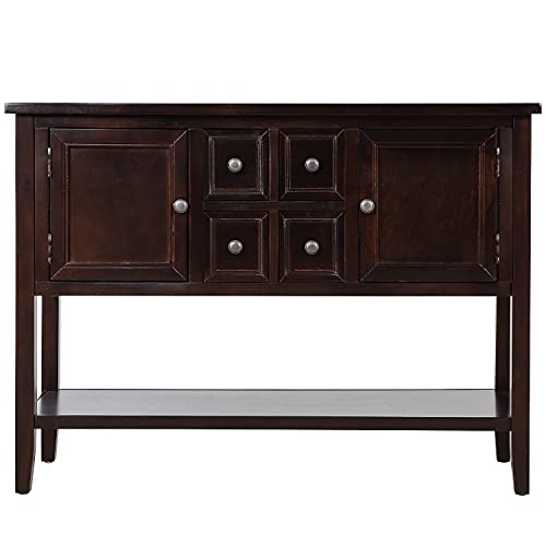 LOVMOR Cambridge Series Buffet Sideboard Console 2 Cabinets 4 Storage Drawers and Open Bottom Shelf, Couch Sofa Table for Living Room Apartment Hallway Entryway, Espresso