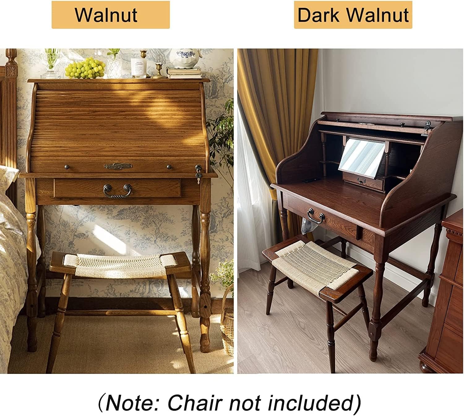Vanity Table Oak Wood Vanity Desk, Dressing Table with Pull-Out Hidden Mirror, Safety Lock Design Makeup Vanity with Charging Port Makeup Table