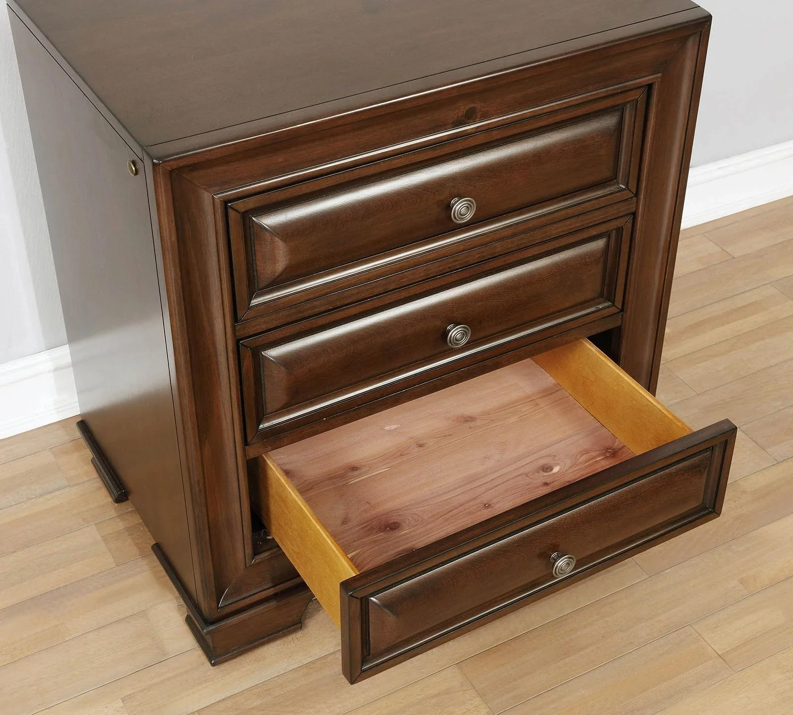 Transitional Brown Cherry Solid Wood King Bedroom Set 3pcs FOA CM7302CH Brandt
