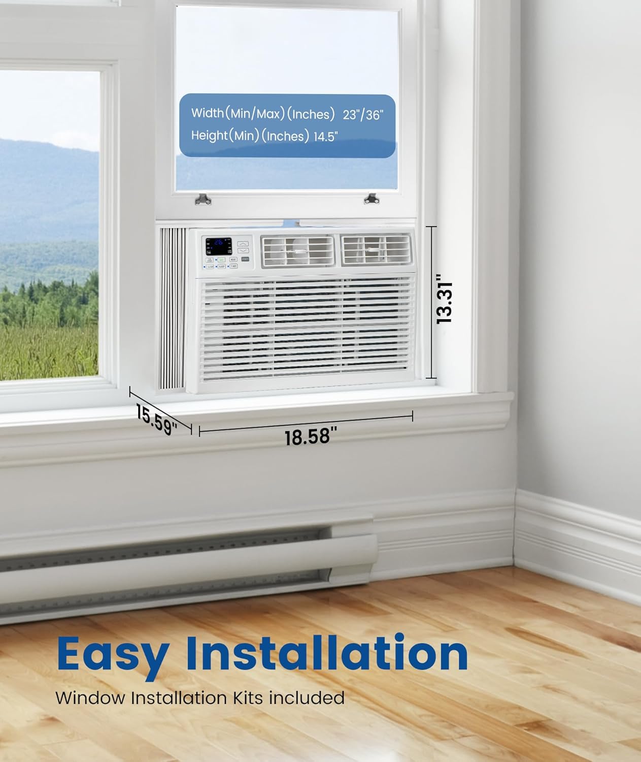 COWSAR Window Air Conditioner, 8000 BTU AC Unit with Remote Control for Rooms up to 350 sq ft. High Cooling Capacity, 4 Modes, LED Display, 24H Timer, Reusable Filter, Easy Install Kit