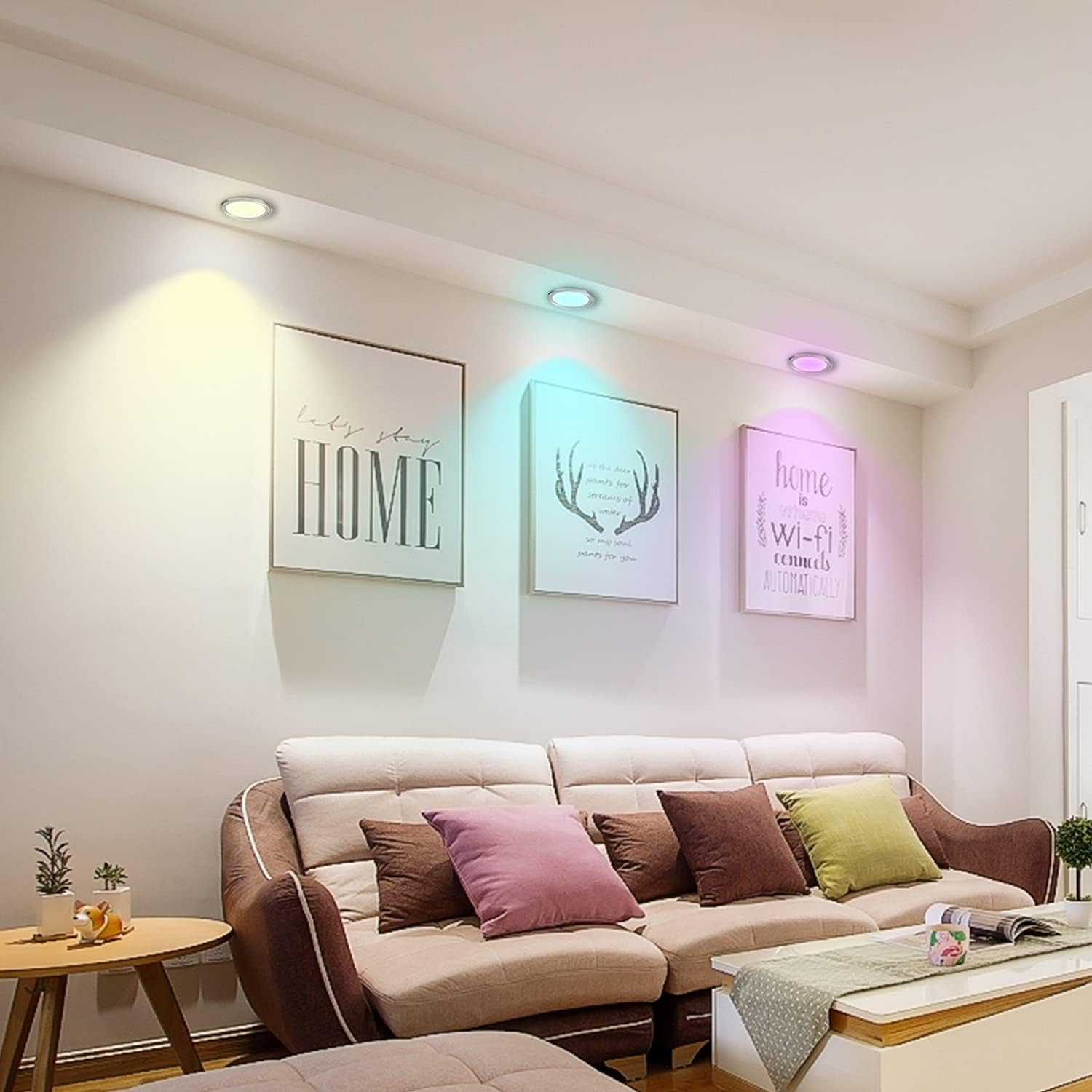 LED Dimmable Under Cabinet Lighting Kit,8 Pack App Controlled and Music Sync RGB Puck Lights with Remote,Hardwired Under Counter Lights with Multi Colors for Kitchen Shelf Cupboard Showcase