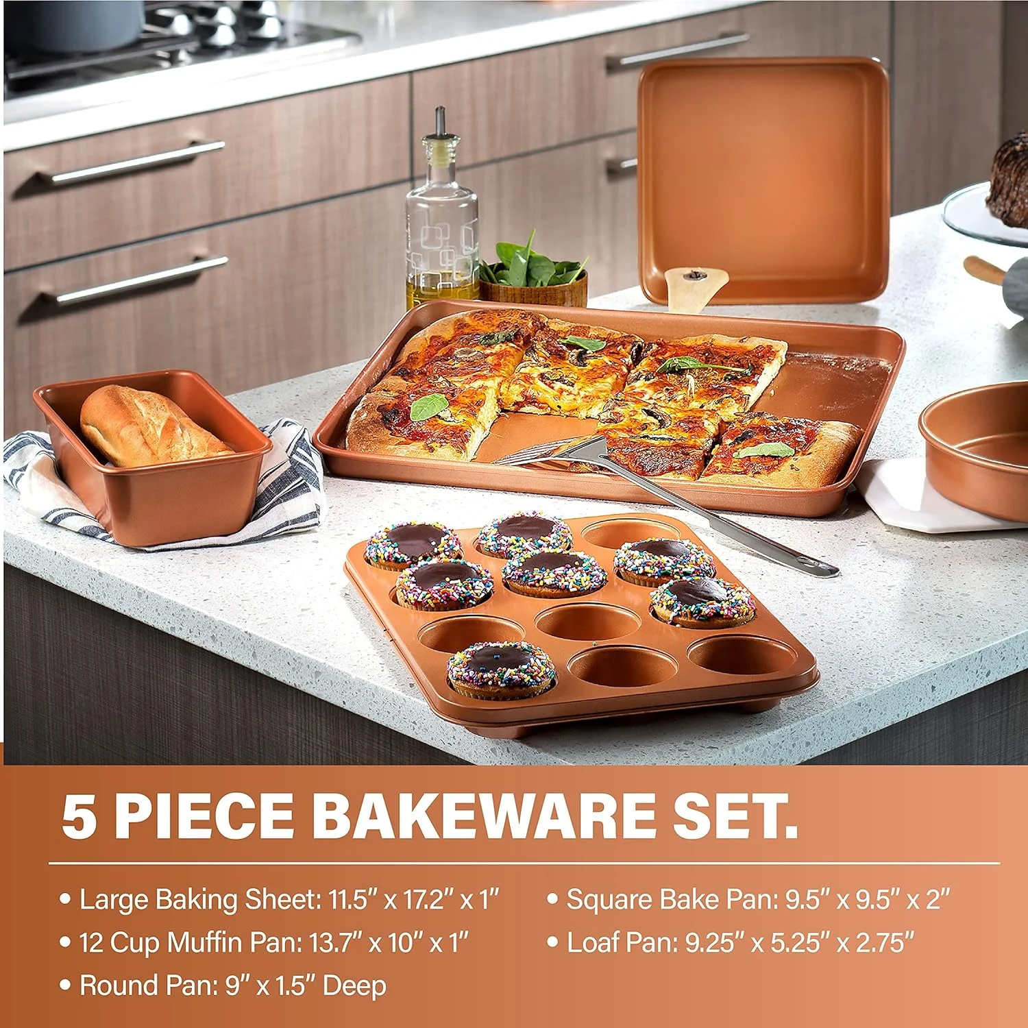 WAGEE Hammered Copper Collection – 20 Piece Premium Pots and Pans Set Nonstick Ceramic Cookware + Bakeware Set for Kitchen, Induction/Dishwasher/Oven Safe, Healthy and Non Toxic