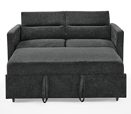 Couch with Adjustable Back and Two Arm Pocket Chenille Fabric Convertible Sofa, Sleeper Bed for Living Room Apartment Lounge, Grey