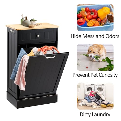 13 Gallons Tilt Out Trash Cabinet Kitchen Waste Bins Free Standing Laundry Hamper Recycling Cabinet Trash Can Holder with Hideaway Drawer Pet Proof Trash Can for Living Room, White