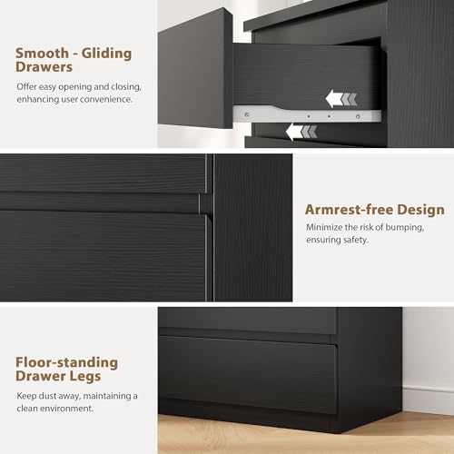 Black Modern 5 Drawer Dresser for Bedroom, 15" D x 23.7" W x 40.4" H in Simply Chest of Drawers, Wood Storage Dresser with Deep Drawers for Living Room Hallway Entryway, Black