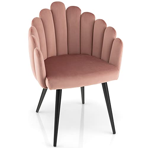 Giantex Modern Mid-Century Dining Chair - Cute Velvet Armchair with 16” High Back, 330lb Capacity, Accent Upholstered Arm Dining Chairs for Bedroom, Living Room, Small Space, Teal Blue