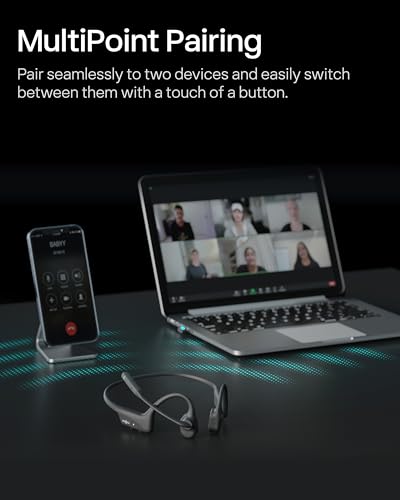 OpenComm2 2025 Upgrade - Open-Ear Bone Conduction Headphones, Wireless Bluetooth Headset with Noise Canceling Mic & Mute Button for Work Calls and Meetings, 16 Hour Talk Time for Mobile & PC - C120