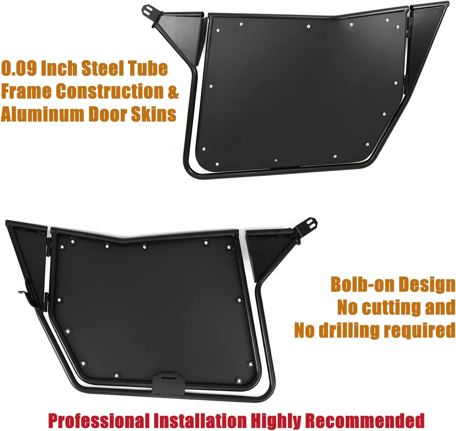 KINTOP UTV Side Doors Compatible with 2008-2014 Polaris RZR 800/S800/RZR 570/XP 900, W/Slam Latches For 2 Door Models Only 2 PCS(Black)