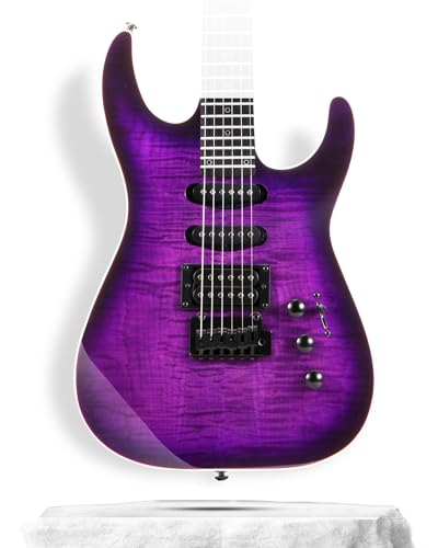 39" Solid Body Electric Guitar: Electric Guitar Kit with Bone Nut, Full Size 6 String Guitars with 24 Frets, Poplar Body AAA Flame Maple Top, Guitarra Electrica with HSS Ceramic Pickup,Black