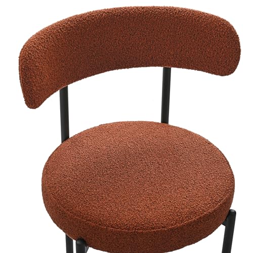 Dining Chairs Set of 2, Round Upholstered Kitchen Boucle Chairs, Mid-Century Modern Curved Back Dining Room Side Chair for Living Room Dining Room Kitchen Restaurant Café (Brown)