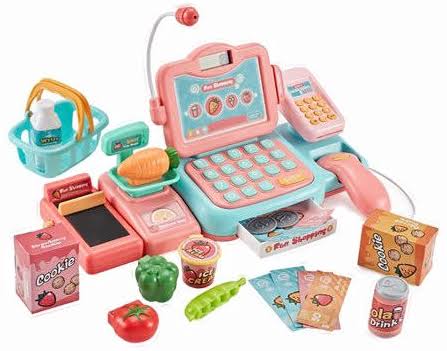 Children Simulation Cash Register Calculator Cashier with Microphone and Sounds Pretend Play Toys Kids Interesting Toy, Pink