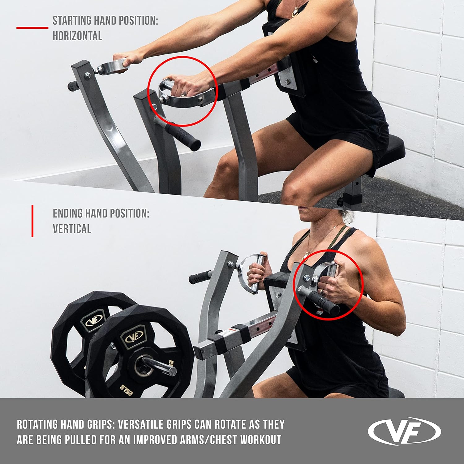 Valor Fitness Seated Row Machine - Back Chest Workout - Plate Loaded- Independent Converging Arms - Multi Grip Positions - Rotating Handles- includes 2" Plate Adapters - Home Gym Max 400 lbs