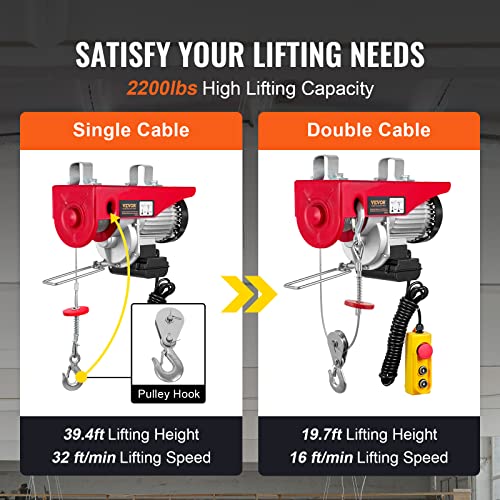 VEVOR 14ft 1320lbs Electric Hoist, 110v Electric Hoist 40ft/20ft Lifting Height for Garage Warehouse Factory