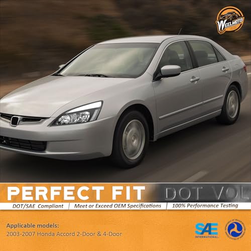 LED Headlight Assembly for 03 04 05 06 07 Honda Accord, for 2003-2007 Accord OE Headlamp with Sequential Turn Signal, Black Housing Clear ReflectorLeft+Right