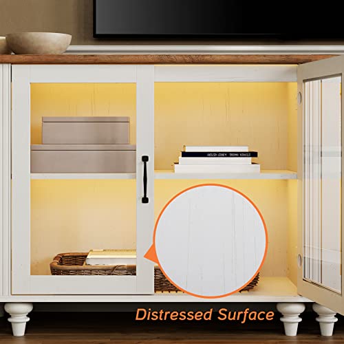 WAMPAT 3-in-1 Sideboard Buffet Cabinet with Storage, Kitchen Pantry Storage Cabinet with Glass Door & Drawer, Console Table Entertainment Center for Living Room Dining Room, Off White
