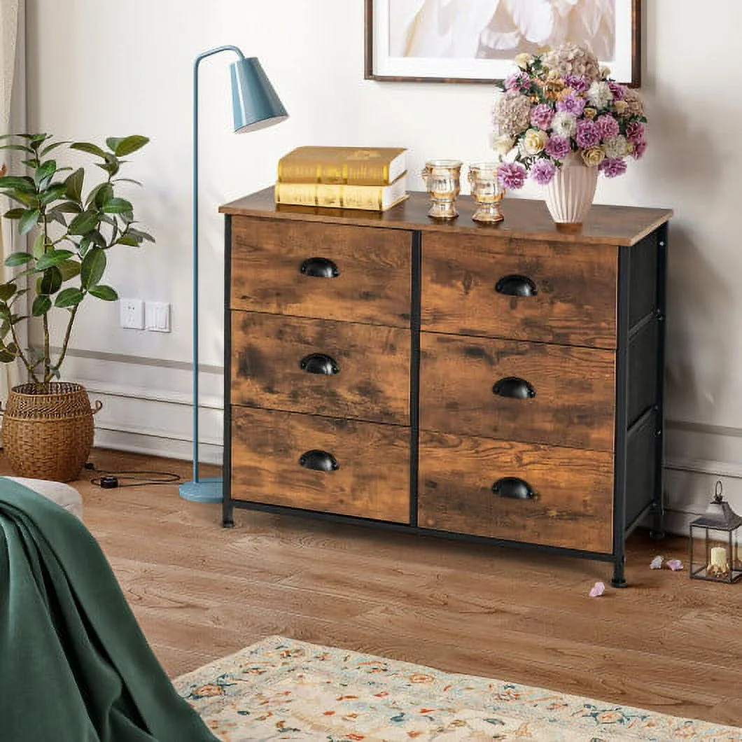 6 Drawer Dresser for Bedroom, Chests of Drawers, Fabric Vertical Dresser Storage Tower, Brown