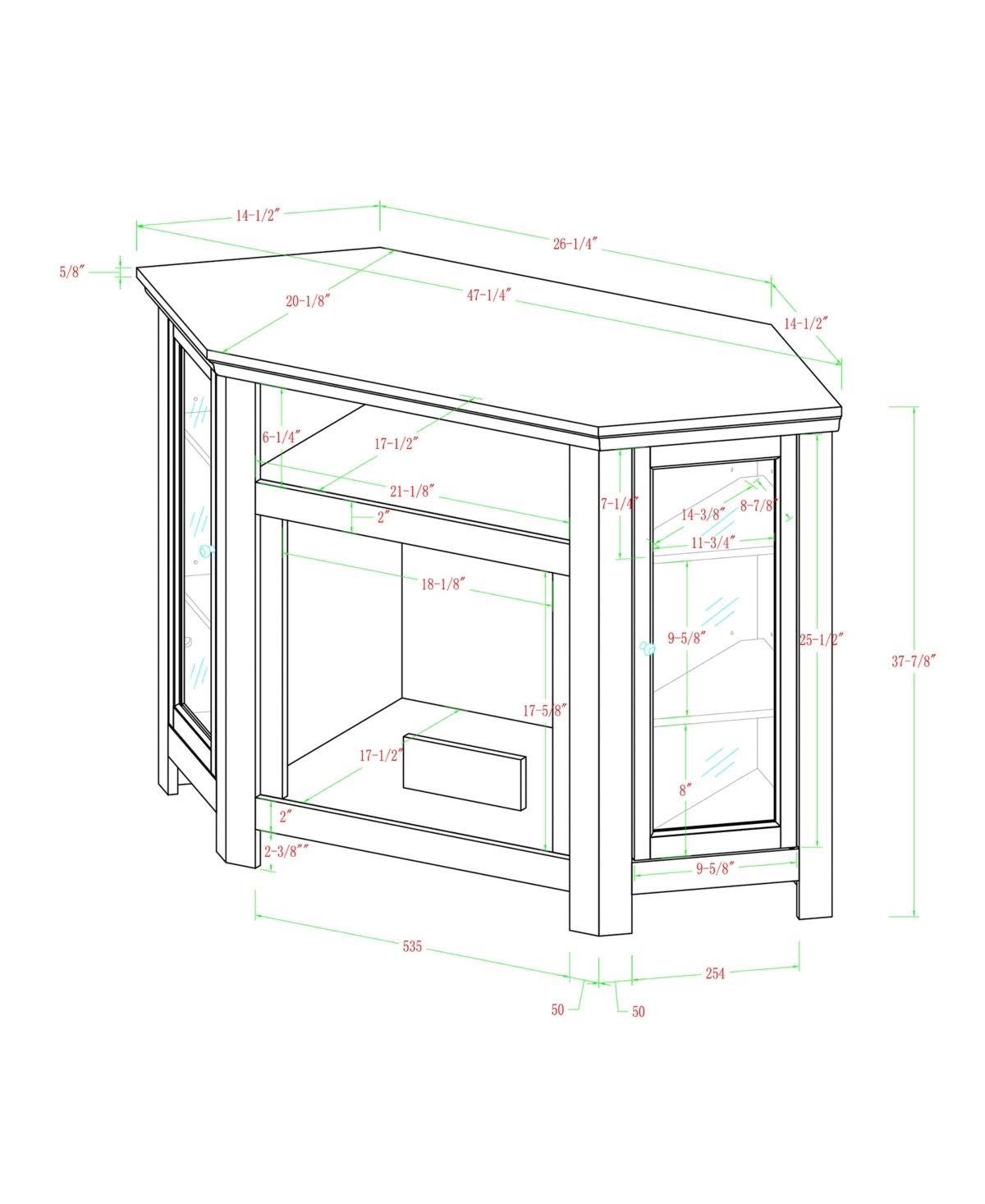 Walker Edison 48x22 Classic Traditional Wood Corner Fireplace Media TV Stand Console - Traditional Brown - Sand