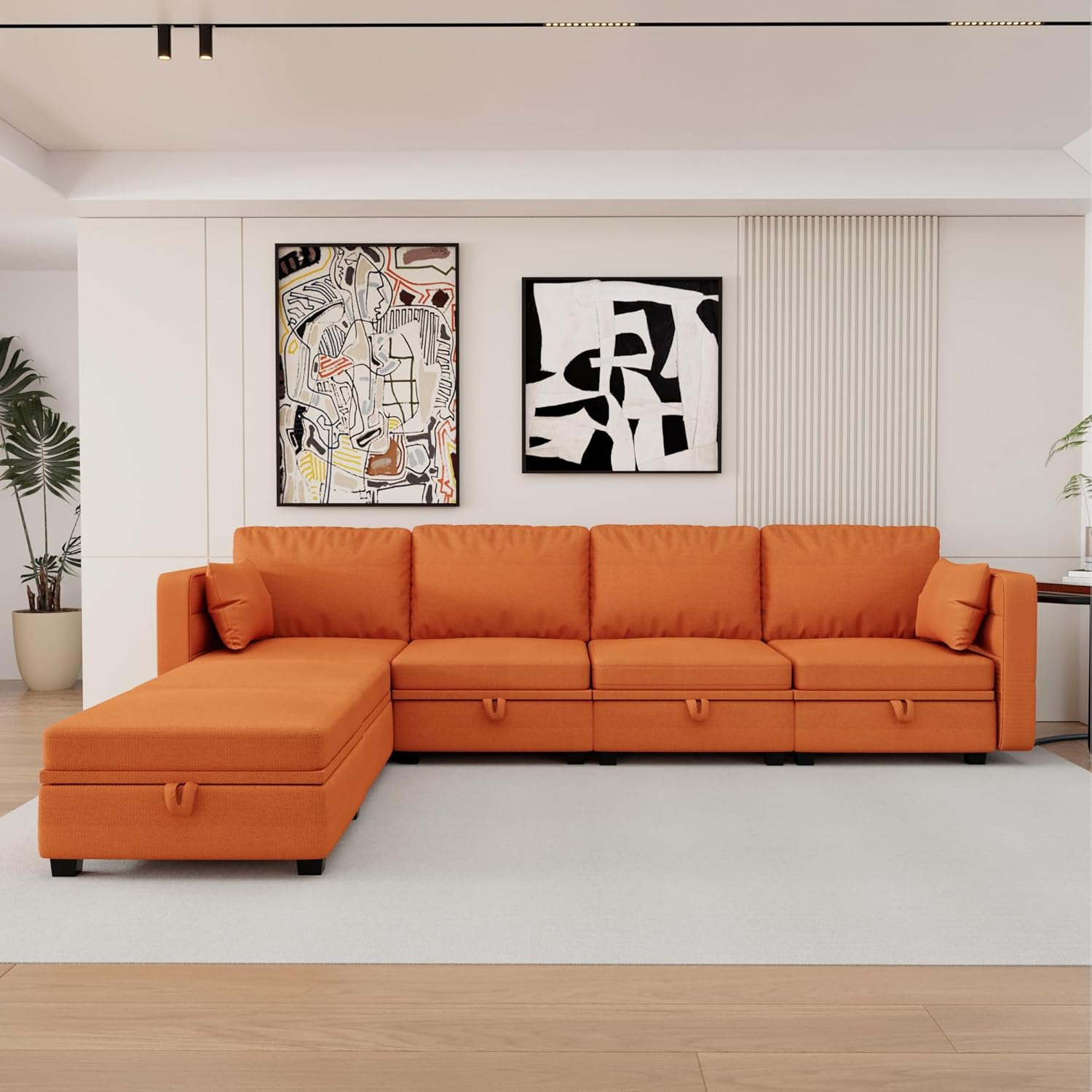 110.2" U Shaped Sectional Sofa Couch, Convertible Modular Sectional Sofa 6 Seat Oversized Modern Fabric Couch with Storage Seat for Living Room Apartment Office (Orange)