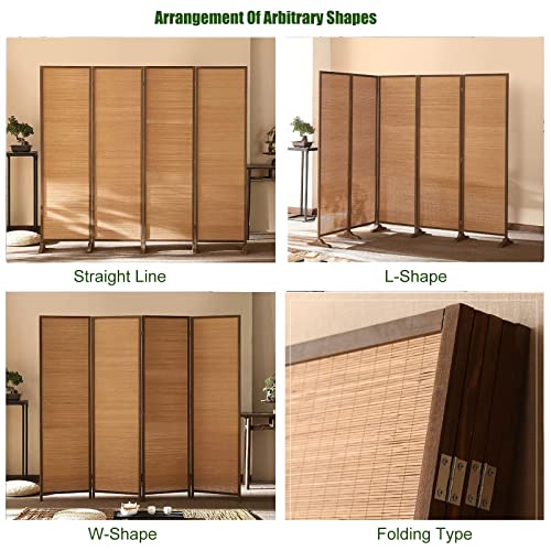Foldable Room Divider Screen 4 Panel 5 6 7 8 10 11 12 Panels, Farmhouse Privacy Screen Room Separator & Japanese Asian Style Floor Small Space Partitions Wide 5 6 8 10 12 13 Feet 14 Ft(7 Panels,H 170c